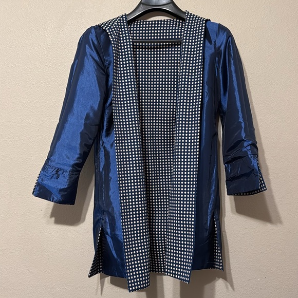 Grace Chuang New York Navy w/ Polka Dot Women’s Open Front Jacket Size S - Picture 2 of 4